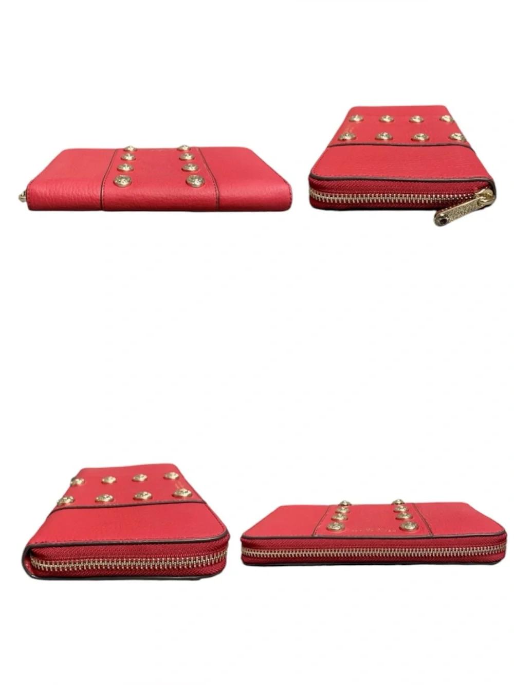 Henri Bendel Red Pebbled Leather Continental Zip Around Organizer Wallet NEW - Picture 5 of 11